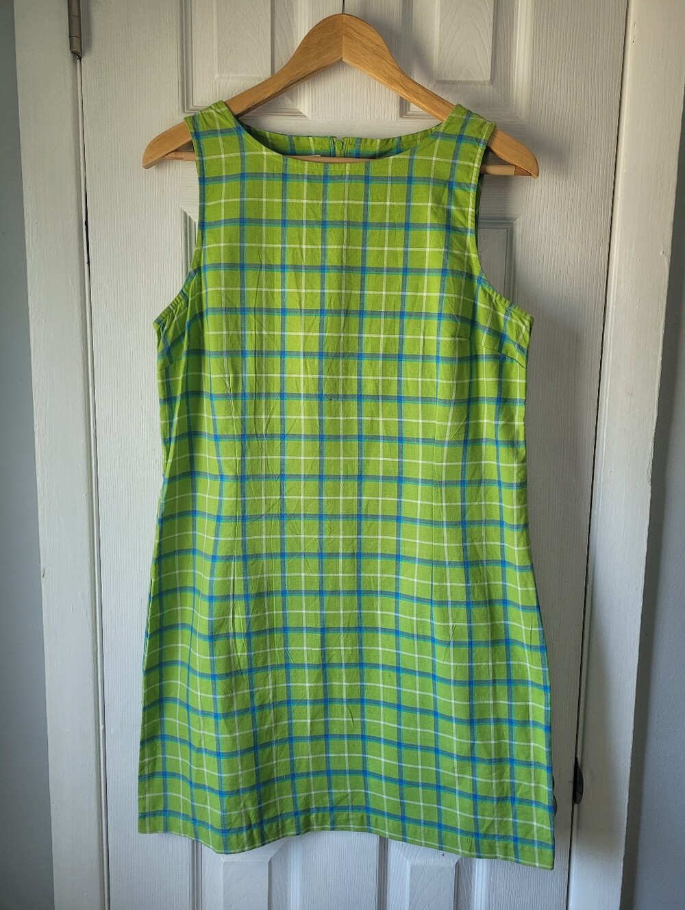 Vintage 90s Faded Glory Green Plaid Shift Dress NWT 100% Cotton L 12/14